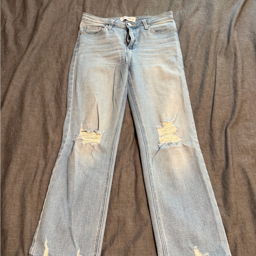 Just Black Denim Light Blue Distressed High Rise Straight Leg Ankle